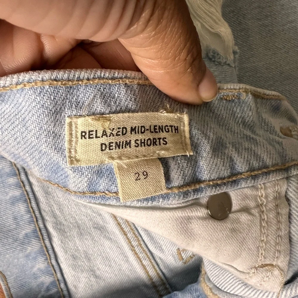 Madewell Light Blue Distressed Denim Mid Length Shorts - Picture 5 of 8